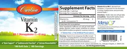 Label for Vitamin K2 MK-7 (Menaquinone-7) 45 mcg