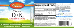 Label for Vitamin D3 + K2 50 mcg (2,000 IU) & 90 mcg