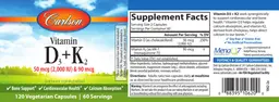 Label for Vitamin D3 + K2 50 mcg (2,000 IU) & 90 mcg