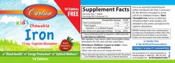 Label for Kid's Chewable Iron 15 mg Natural Strawberry Flavor