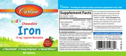 Label for Kid's Chewable Iron 15 mg Natural Strawberry Flavor