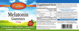 Label for Melatonin Gummies 2.5 mg Natural Strawberry Flavor