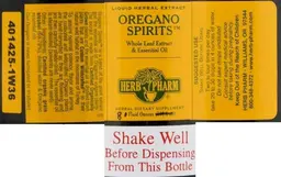 Label for Oregano Spirits Whole Leaf Extract & Essential Oil