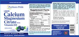 Label for Liquid Calcium Magnesium Citrate with Vitamin D3 Natural Blueberry Flavor