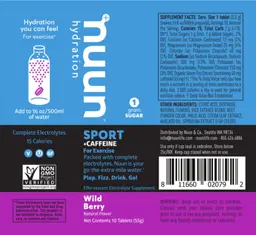 Label for Sport +Caffeine Wild Berry