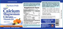 Label for Liquid Calcium Magnesium Citrate with Vitamin D3 Natural Orange Vanilla Flavor