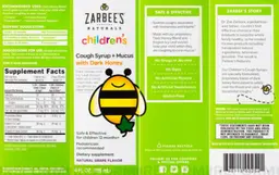 Label for Children's Cough Syrup + Mucus with Dark Honey Natural Grape Flavor