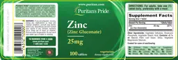 Label for Zinc 25 mg