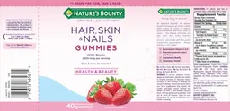 Label for Hair, Skin & Nails Gummies with Biotin 2500 mcg Strawberry Flavored