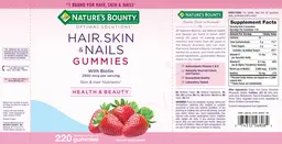 Label for Hair, Skin & Nails Gummies With Biotin Strawberry Flavored