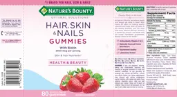 Label for Hair, Skin & Nails Gummies with Biotin Strawberry Flavored