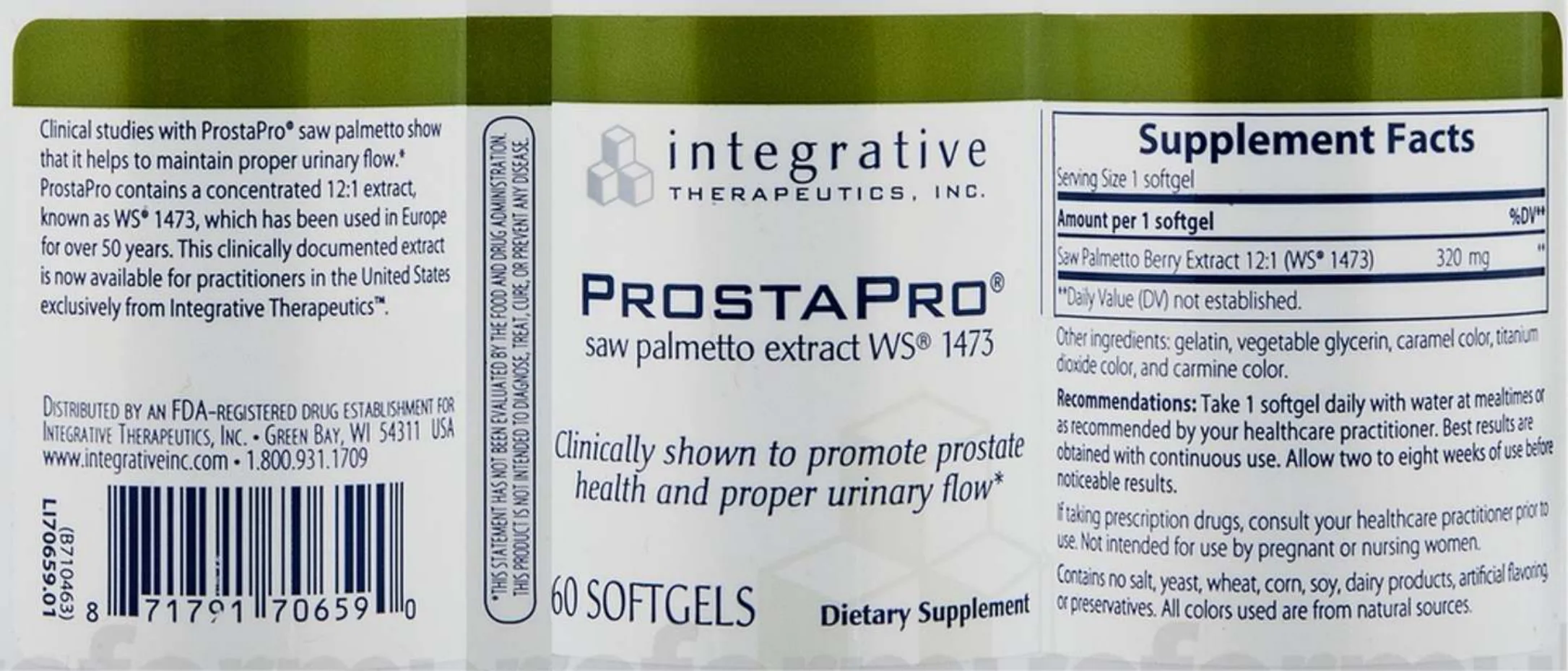 Label for ProstaPro Saw Palmetto Extract WS 1473