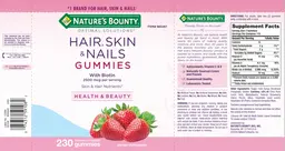 Label for Hair, Skin & Nails Gummies with Biotin 2500 mcg Strawberry Flavored