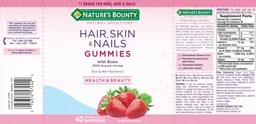 Label for Hair, Skin & Nails Gummies with Biotin 2500 mcg Strawberry Flavored
