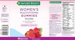Label for Women's Multivitamin Gummies with Collagen 50 mg Raspberry Flavored