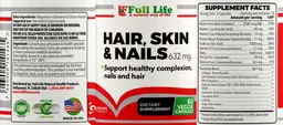 Label for Hair, Skin & Nails 632 mg