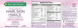 Label for Extra Strength Hair, Skin & Nails