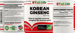 Label for Korean Ginseng 825 mg