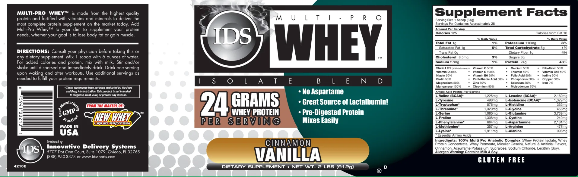 Label for Multi-Pro Whey Cinnamon Vanilla