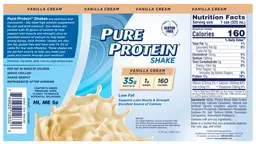 Label for Pure Protein Shake Vanilla Cream