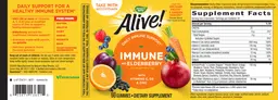 Label for Alive! Immune with Elderberry Delicious Grape & Cherry Flavored Gummies