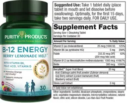 Label for B-12 Energy Berry Lemonade Melt