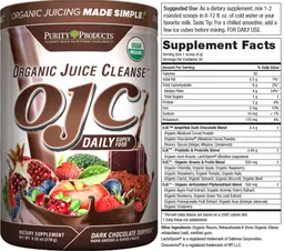 Label for Organic Juice Cleanse OJC Daily Super Food Dark Chocolate Surprise