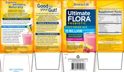 Label for Ultimate Flora Probiotic Fizzy Drink Mix 15 Billion Raspberry Lemonade Flavor