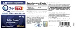 Label for Q-Gel ETS Mega 200 Coenzyme Q10 200 mg
