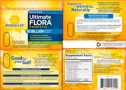 Label for Ultimate Flora Probiotic Extra Care 50 Billion Go Pack