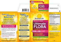 Label for Ultimate Flora Probiotic Women's Care 15 Billion Go Pack
