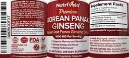 Label for Premium Korean Panax Ginseng 1600 mg