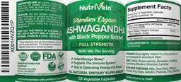 Label for Premium Organic Ashwagandha 1600 mg