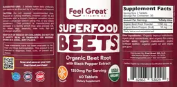 Label for Superfood Beets 1350 mg