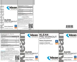 Label for Klean Pre-Workout Natural Lemon Tea Flavor