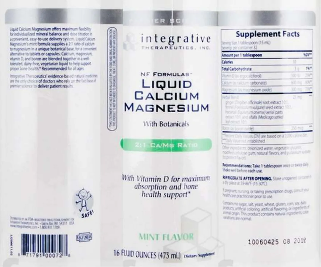 Label for NF Formulas Liquid Calcium Magnesium With Botanicals Mint Flavor