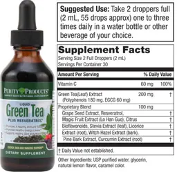 Label for Liquid Green Tea plus Resveratrol