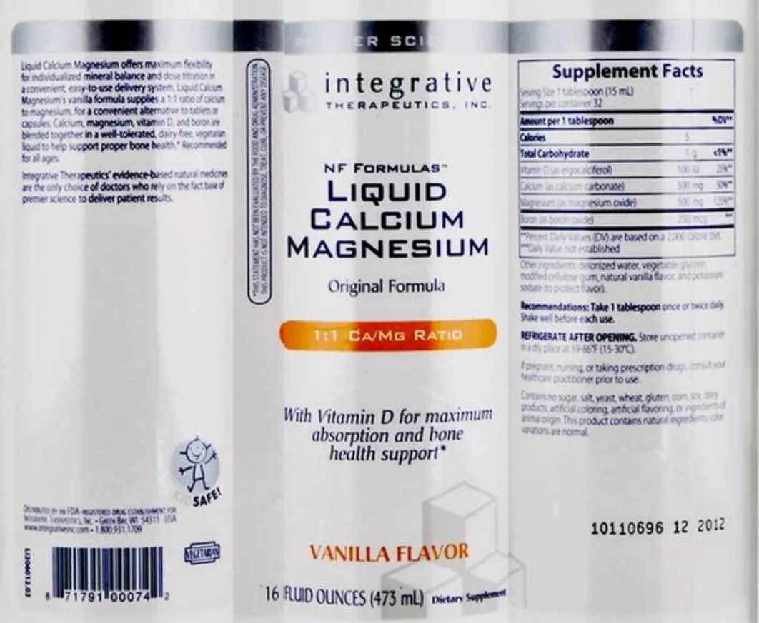 Label for NF Formulas Liquid Calcium Magnesium Vanilla Flavor