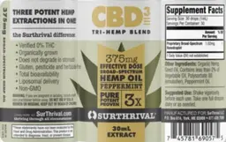 Label for CBD3 375 mg Broad-Spectrum Hemp Oil Peppermint