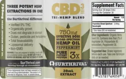 Label for CBD3 750 mg Broad-Spectrum Hemp Oil Peppermint