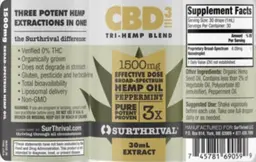 Label for CBD3 1500 mg Broad-Spectrum Hemp Oil Peppermint