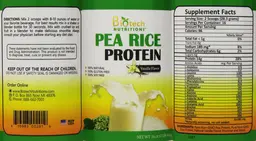 Label for Pea Rice Protein Vanilla Flavor