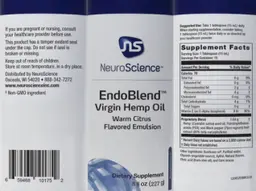 Label for EndoBlend Virgin Hemp Oil Warmed Citrus
