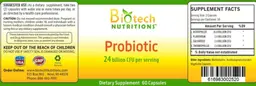 Label for Probiotic 24 billion CFU