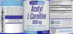 Label for Acetyl L-Carnitine 1000 mg