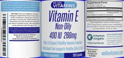 Label for Vitamin E Non-Oily