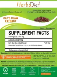 Label for Cat's Claw Extract