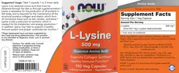 Label for L-Lysine 500 mg