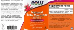 Label for Natural Beta Carotene 25,000 IU