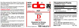 Label for Vitamin D 400 IU